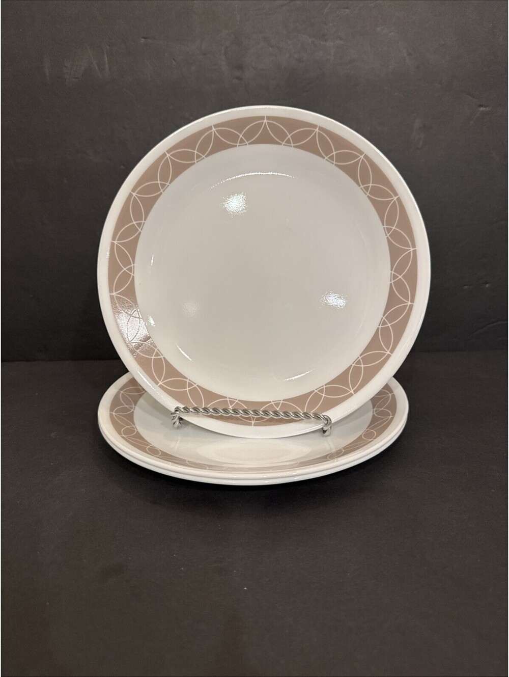 Corelle Sand Sketch (3) Luncheon Plates 8.5” W Taupe Geometric Mint
